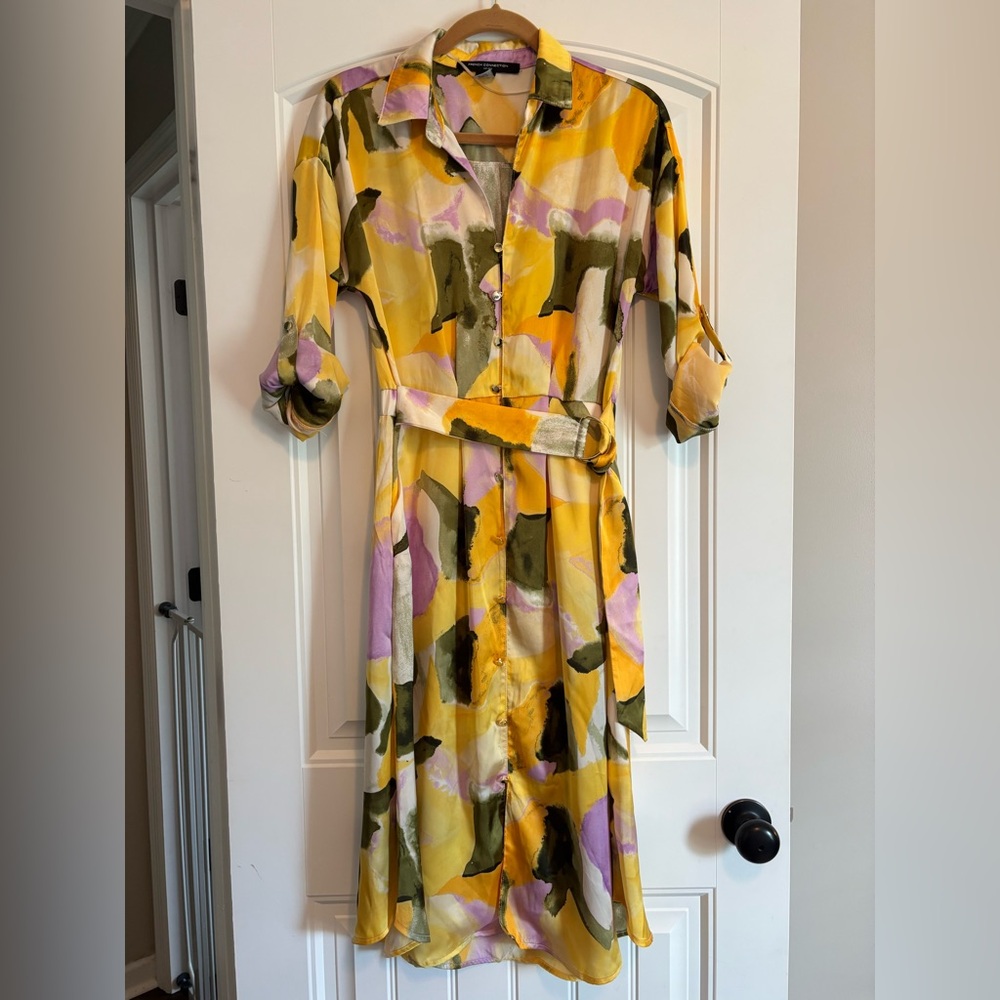 NWOT French Connection  Abstract Watercolor Belted Satin Shirt Dress - M and XL